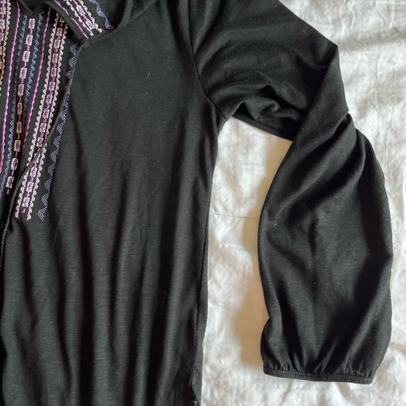 Faded Glory Black Long Sleeved Top Woven Pattern V-Neck With Tie Strings, L - Picture 5 of 12